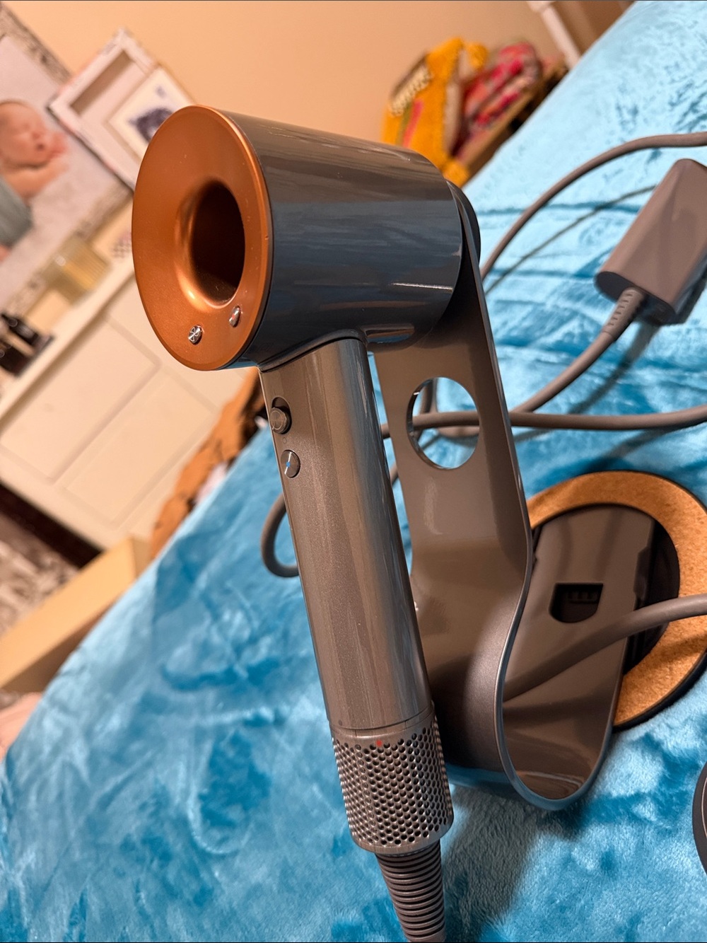 Dyson Hair Dryer with Orange Accent and Gray Attachments No Box - Picture 3 of 10
